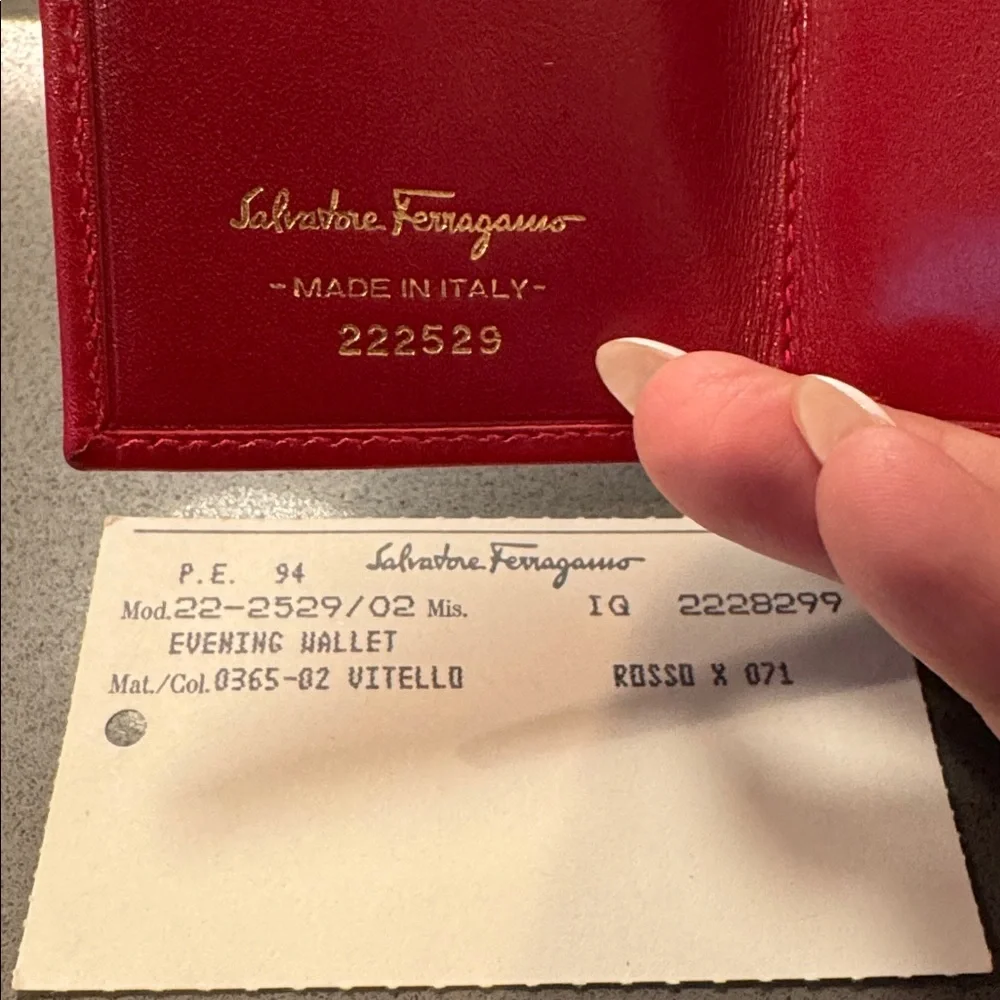 Salvatore Ferragamo Authentic Pre Owned Red Leather Card Holder Gold Hardware.